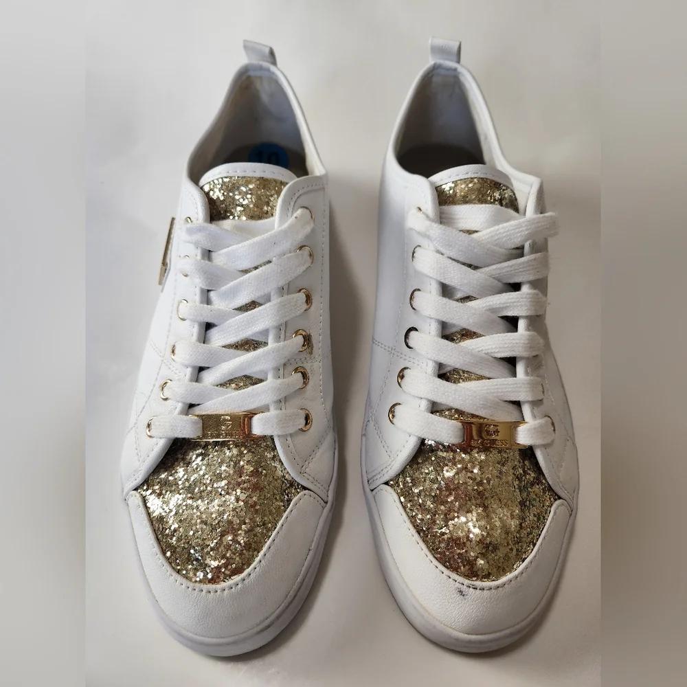 G by GUESS Mallory Glitter Lace Up White Sneakers Size 10M